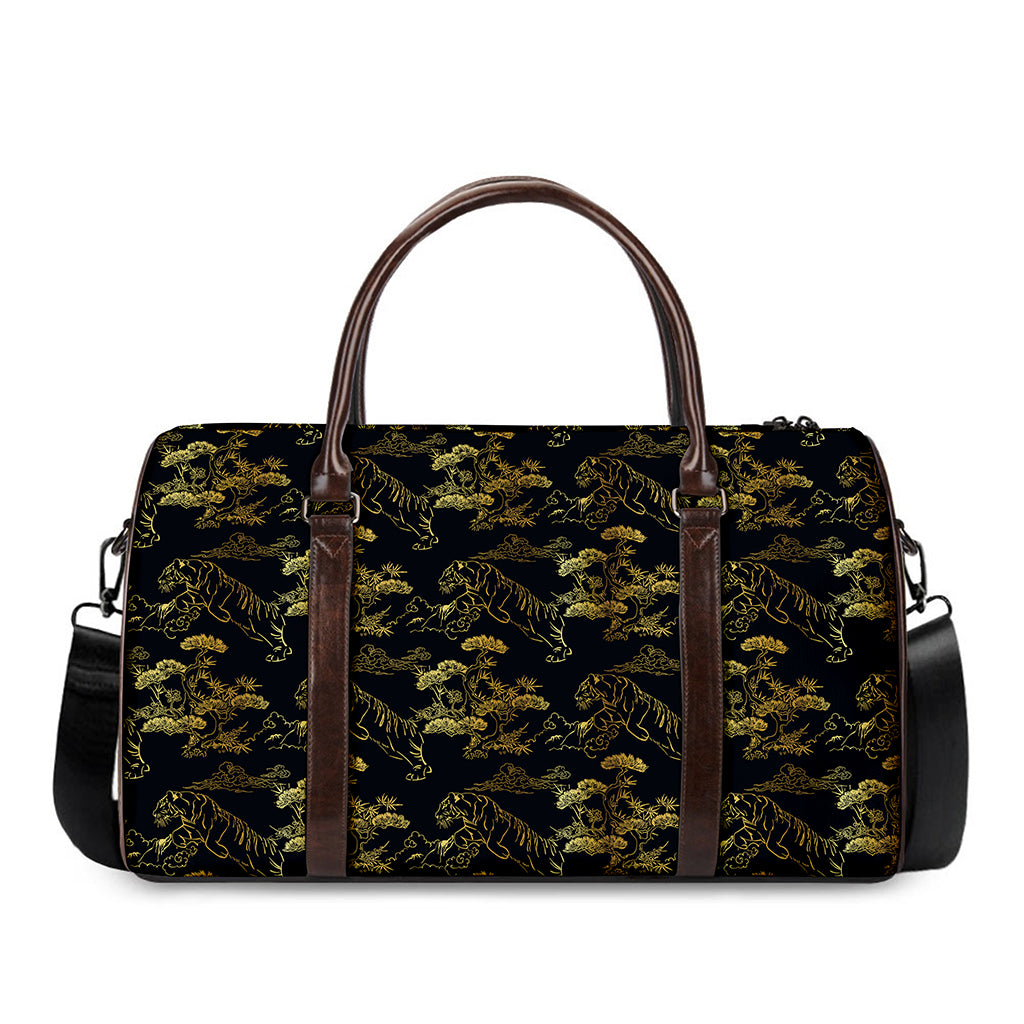 Black And Gold Japanese Tiger Print Duffle Bag