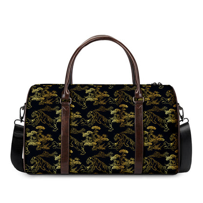 Black And Gold Japanese Tiger Print Duffle Bag
