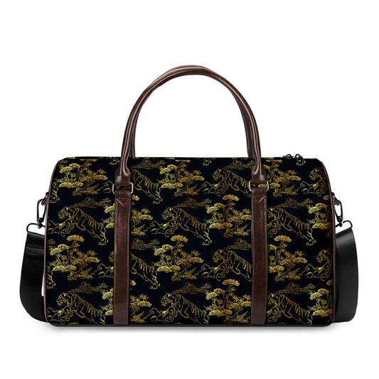 Black And Gold Japanese Tiger Print Duffle Bag