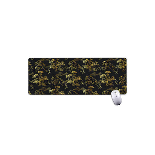 Black And Gold Japanese Tiger Print Extended Mouse Pad
