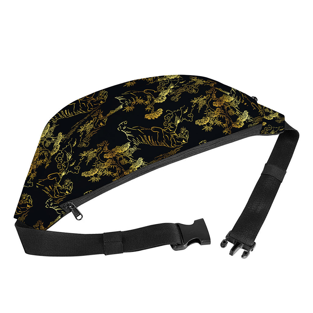 Black And Gold Japanese Tiger Print Fanny Pack