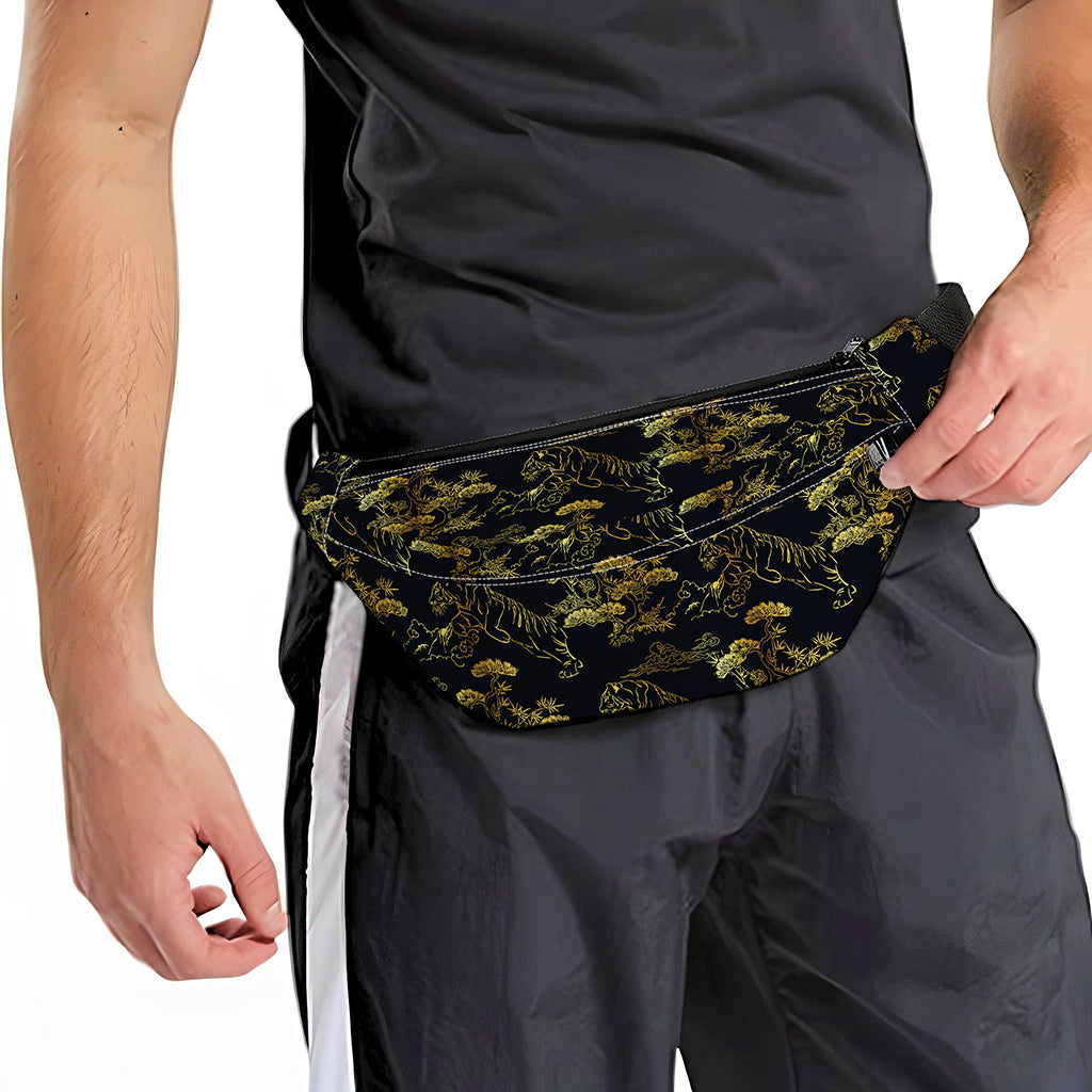 Black And Gold Japanese Tiger Print Fanny Pack