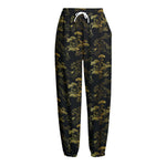 Black And Gold Japanese Tiger Print Fleece Lined Knit Pants