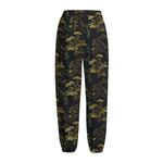 Black And Gold Japanese Tiger Print Fleece Lined Knit Pants