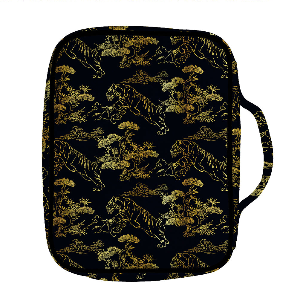 Black And Gold Japanese Tiger Print Front Pocket Bible Bag