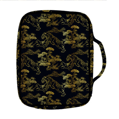 Black And Gold Japanese Tiger Print Front Pocket Bible Bag