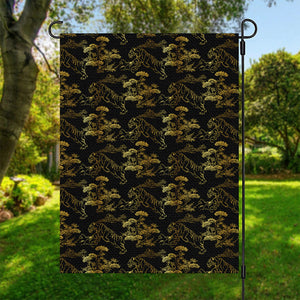 Black And Gold Japanese Tiger Print Garden Flag