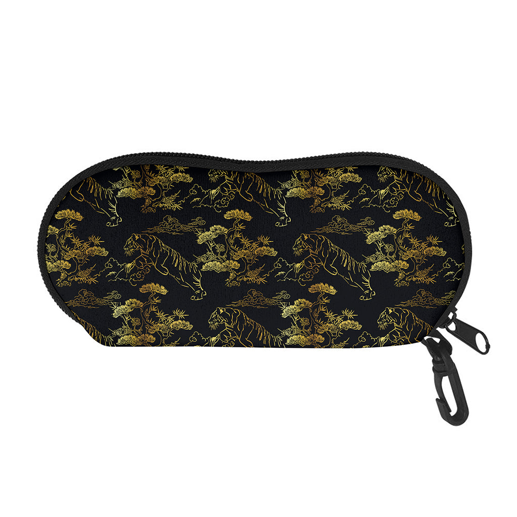Black And Gold Japanese Tiger Print Glasses Case