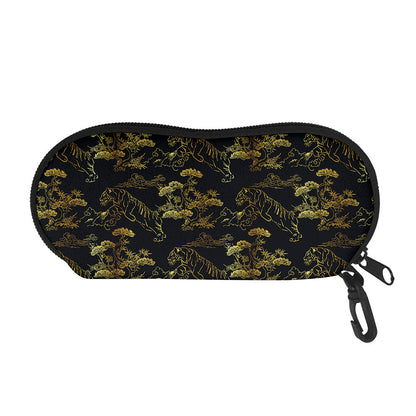 Black And Gold Japanese Tiger Print Glasses Case