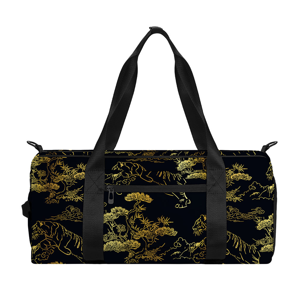 Black And Gold Japanese Tiger Print Gym Bag