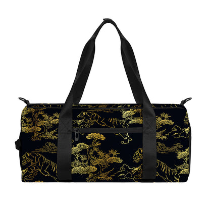 Black And Gold Japanese Tiger Print Gym Bag