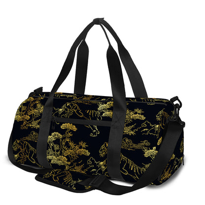 Black And Gold Japanese Tiger Print Gym Bag