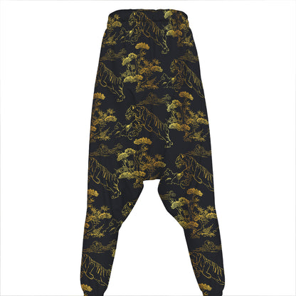 Black And Gold Japanese Tiger Print Hammer Pants