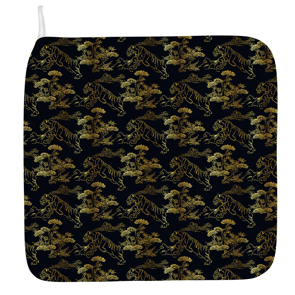Black And Gold Japanese Tiger Print Hand Towel