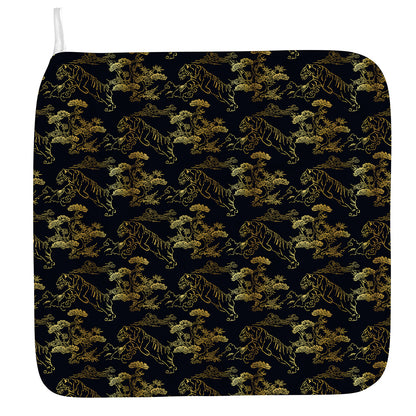 Black And Gold Japanese Tiger Print Hand Towel