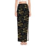Black And Gold Japanese Tiger Print High Slit Maxi Skirt