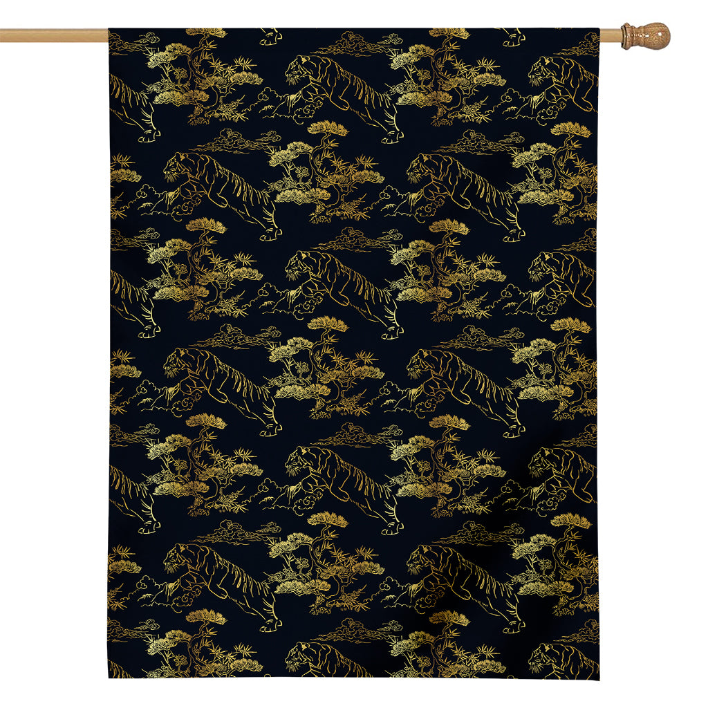 Black And Gold Japanese Tiger Print House Flag