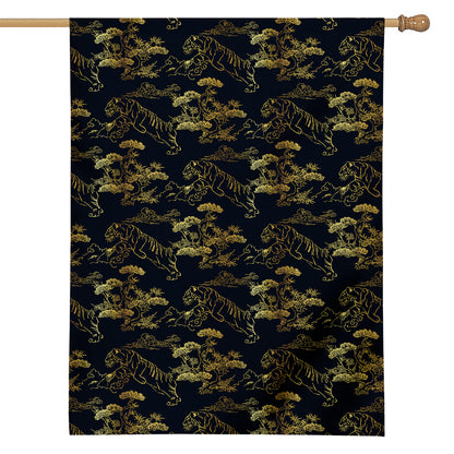 Black And Gold Japanese Tiger Print House Flag