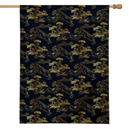 Black And Gold Japanese Tiger Print House Flag
