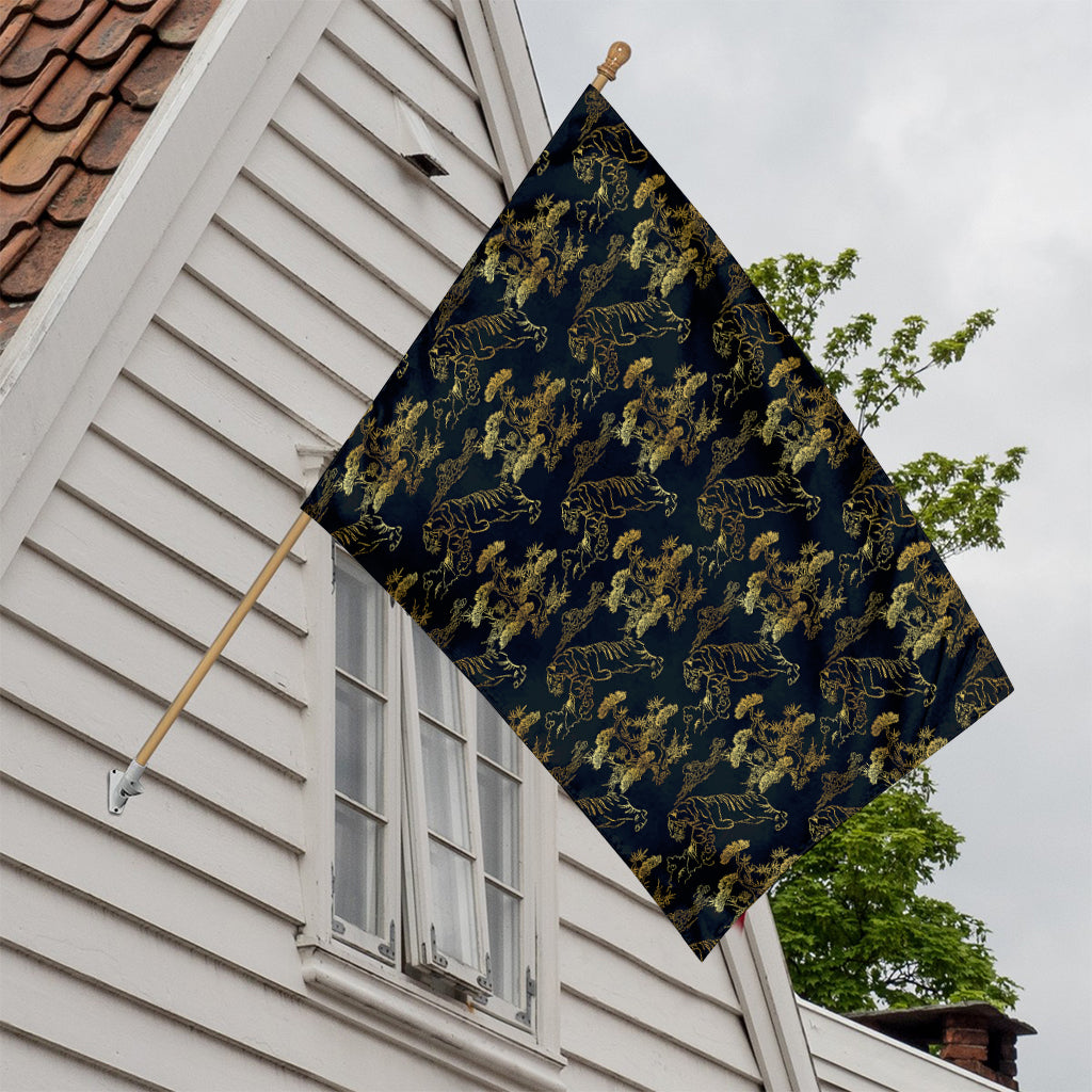 Black And Gold Japanese Tiger Print House Flag