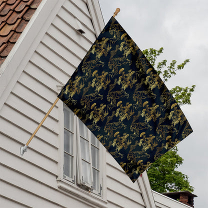 Black And Gold Japanese Tiger Print House Flag