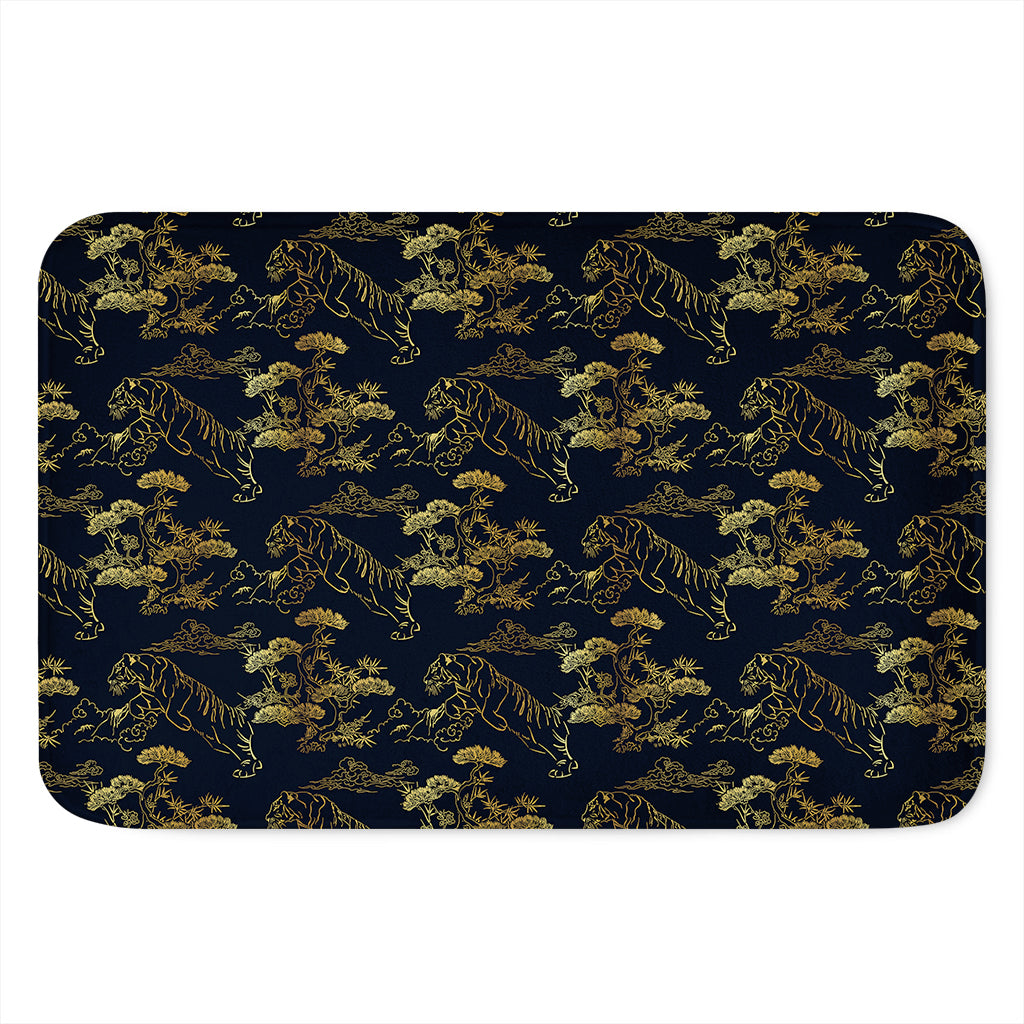 Black And Gold Japanese Tiger Print Indoor Door Mat