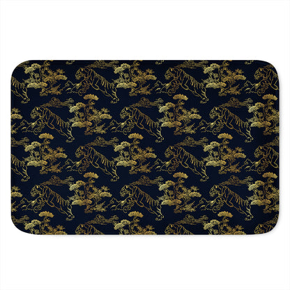 Black And Gold Japanese Tiger Print Indoor Door Mat