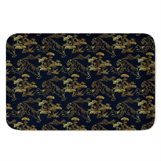 Black And Gold Japanese Tiger Print Indoor Door Mat