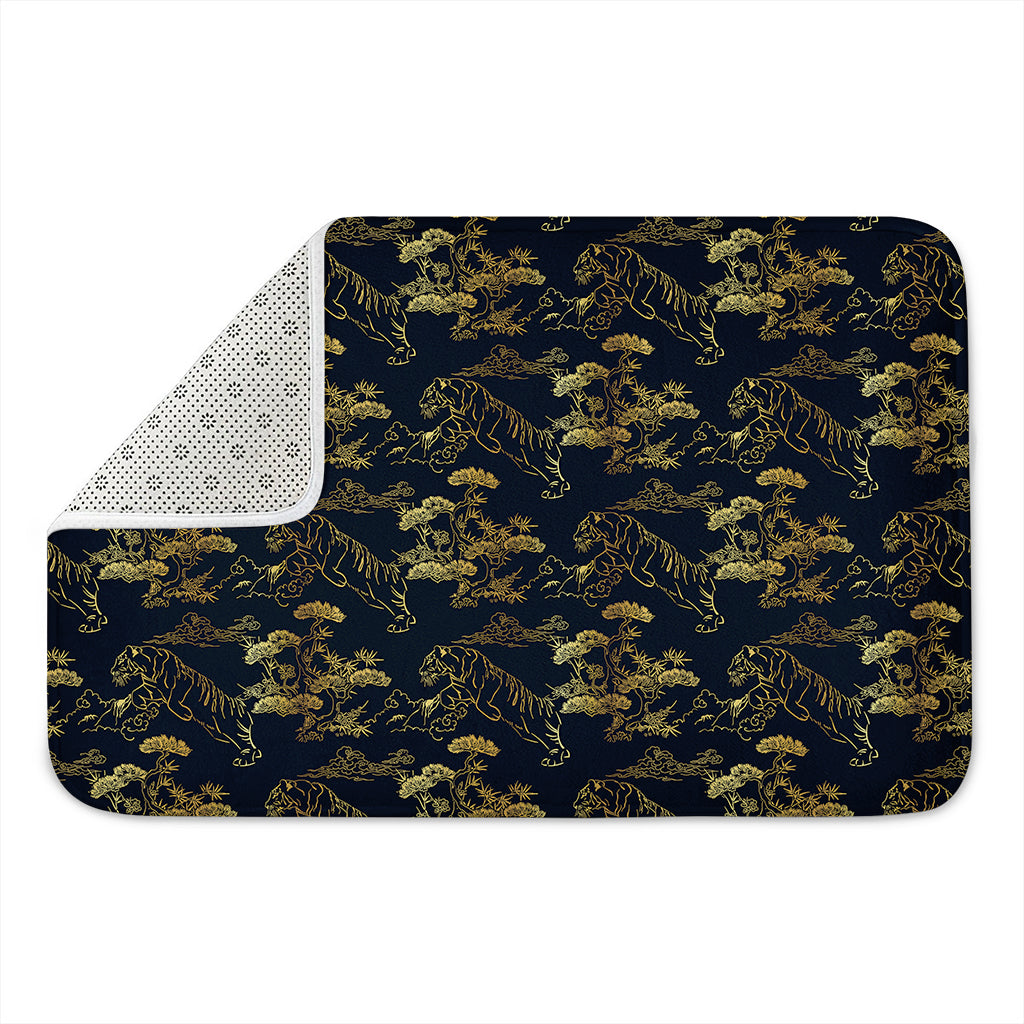 Black And Gold Japanese Tiger Print Indoor Door Mat