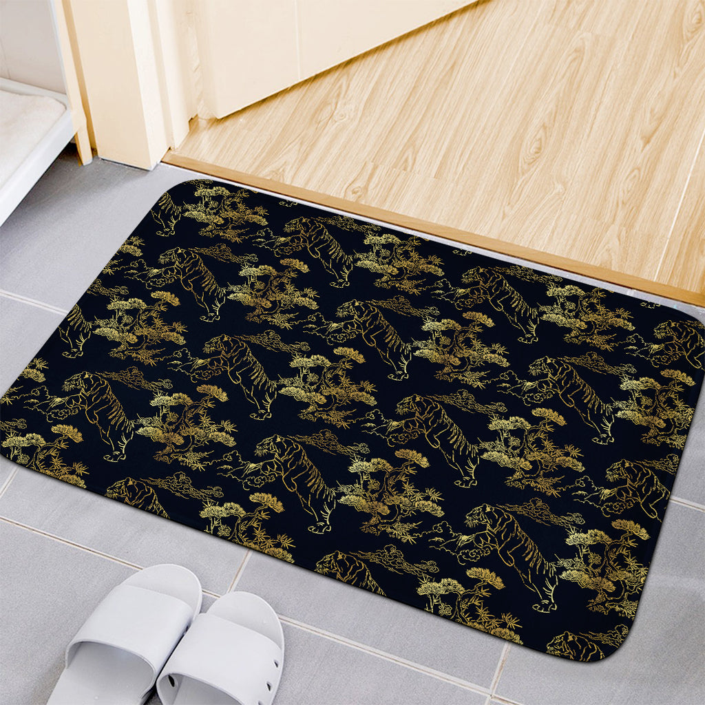 Black And Gold Japanese Tiger Print Indoor Door Mat