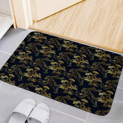 Black And Gold Japanese Tiger Print Indoor Door Mat