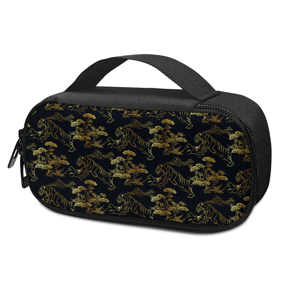 Black And Gold Japanese Tiger Print Insulin Cooler Travel Case