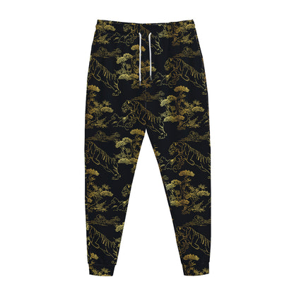 Black And Gold Japanese Tiger Print Jogger Pants