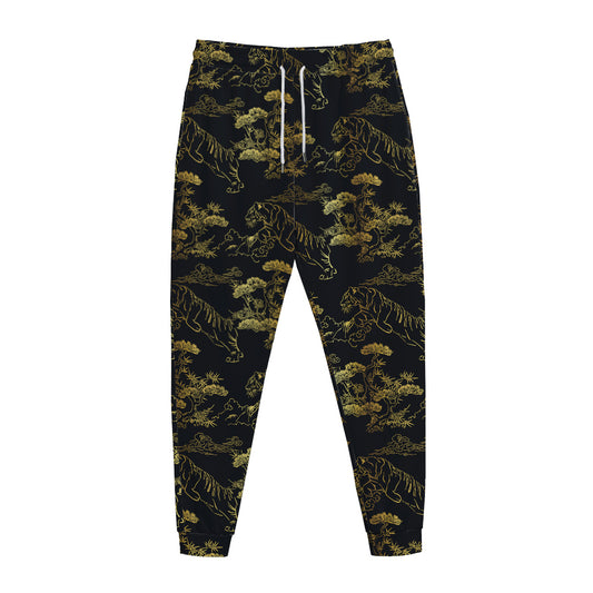 Black And Gold Japanese Tiger Print Jogger Pants