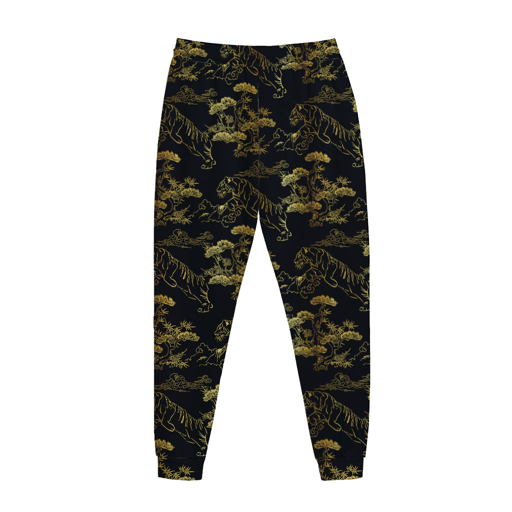 Black And Gold Japanese Tiger Print Jogger Pants