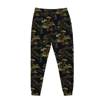 Black And Gold Japanese Tiger Print Jogger Pants
