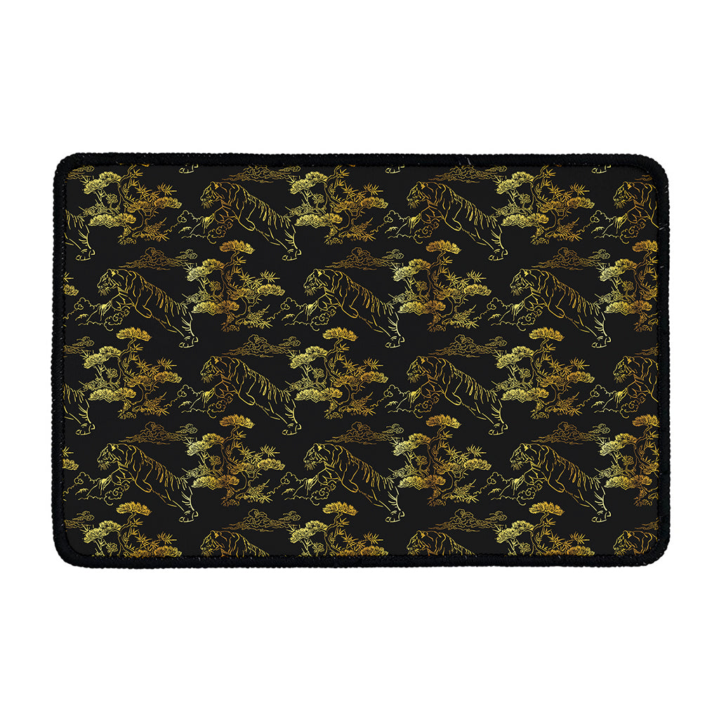 Black And Gold Japanese Tiger Print Kitchen Mat