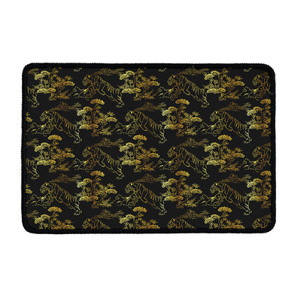 Black And Gold Japanese Tiger Print Kitchen Mat