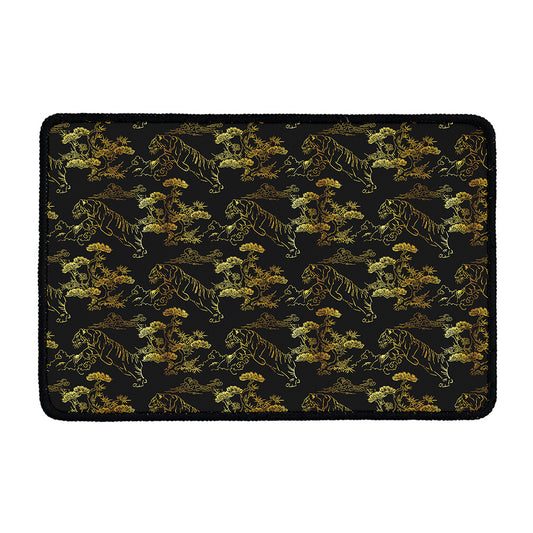 Black And Gold Japanese Tiger Print Kitchen Mat