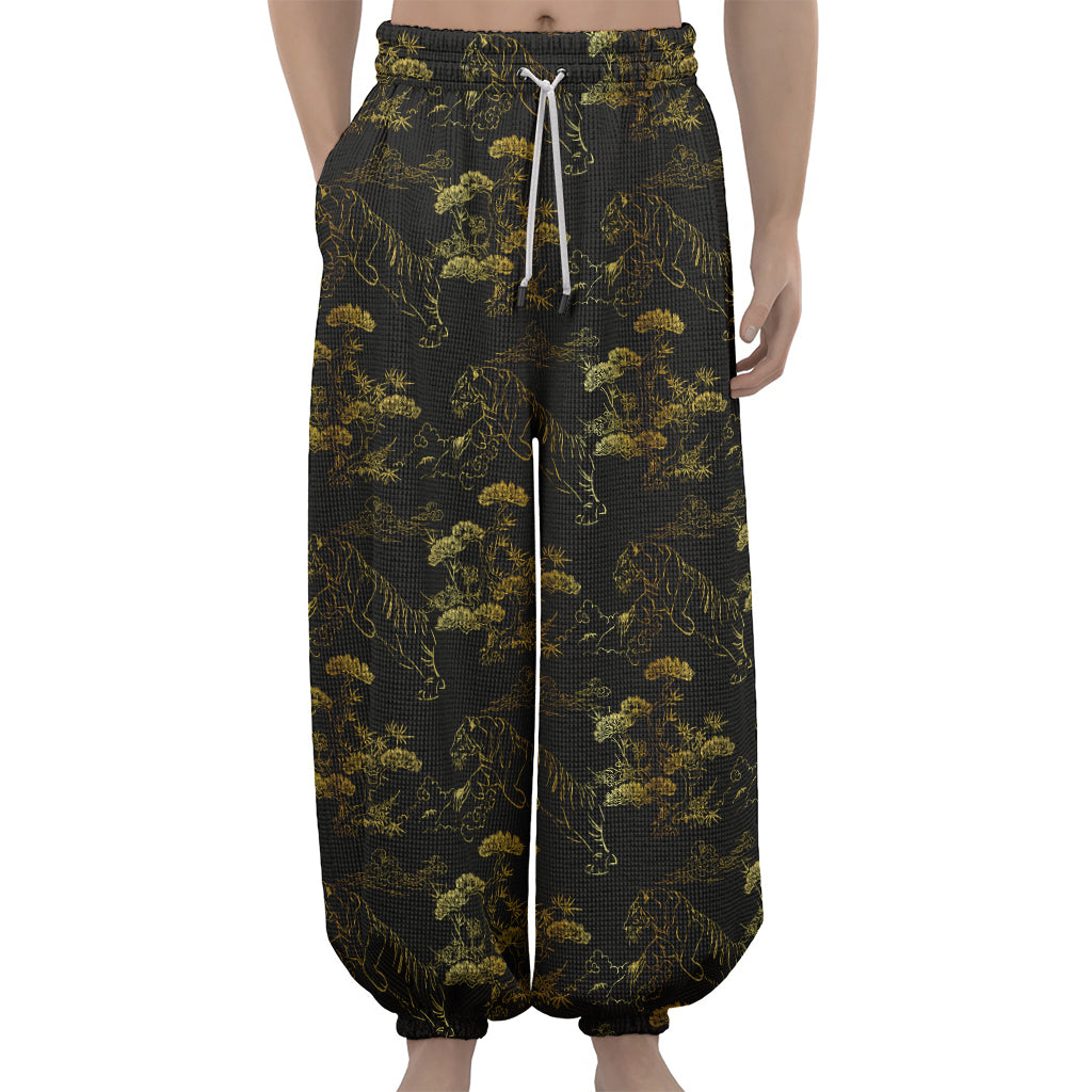 Black And Gold Japanese Tiger Print Lantern Pants