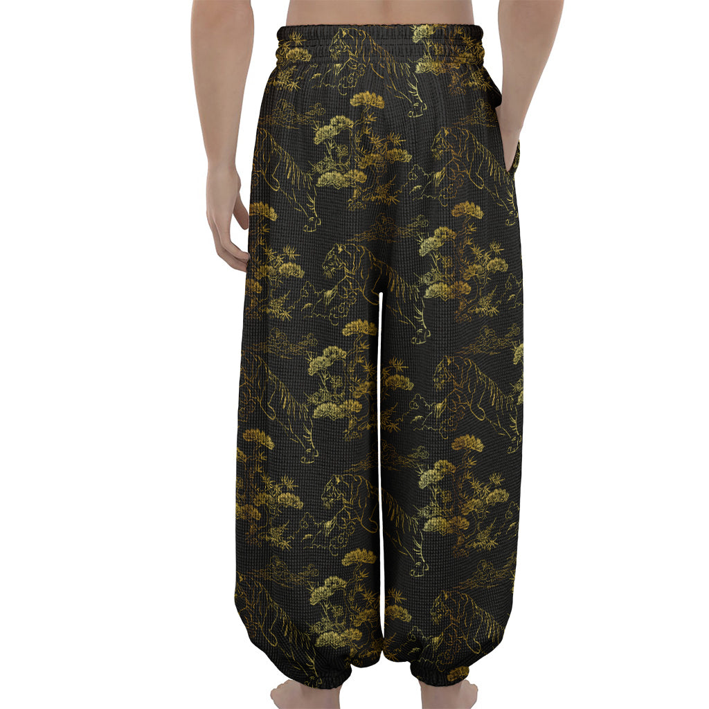 Black And Gold Japanese Tiger Print Lantern Pants