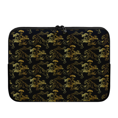 Black And Gold Japanese Tiger Print Laptop Sleeve