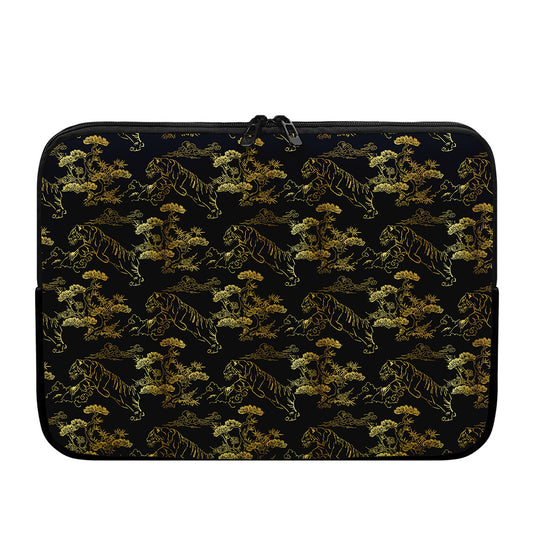 Black And Gold Japanese Tiger Print Laptop Sleeve