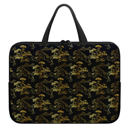 Black And Gold Japanese Tiger Print Laptop Sleeve With Handle