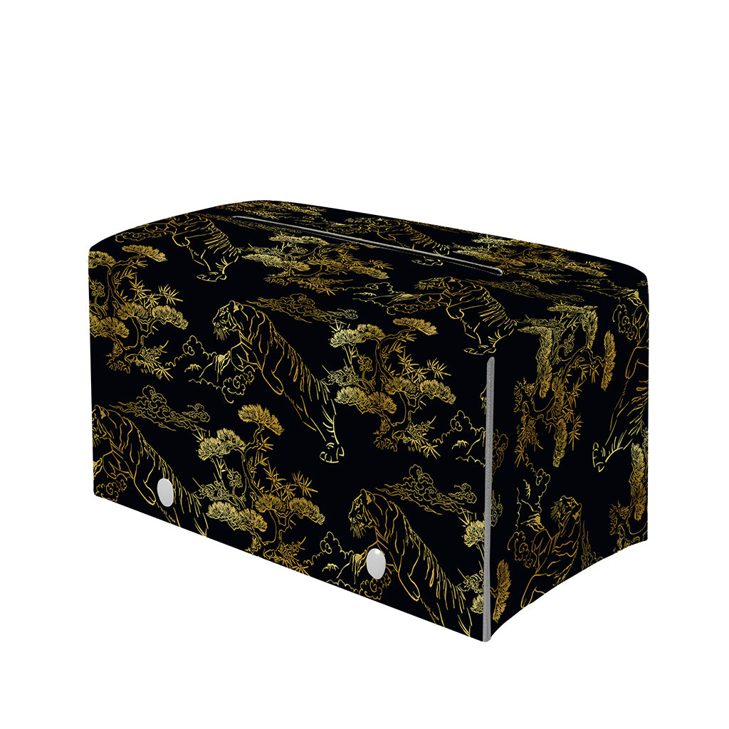 Black And Gold Japanese Tiger Print Leather Tissue Box Cover