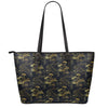 Black And Gold Japanese Tiger Print Leather Tote Bag