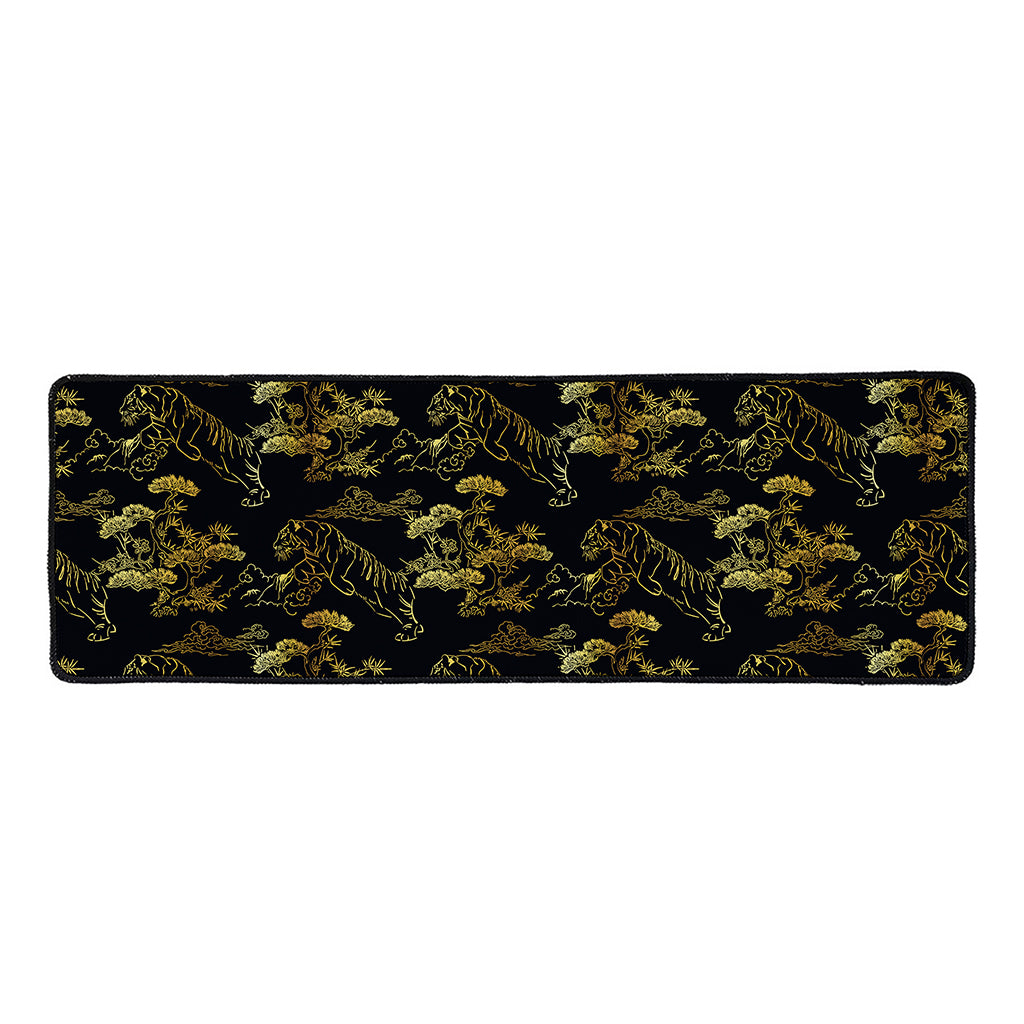 Black And Gold Japanese Tiger Print Long Kitchen Mat