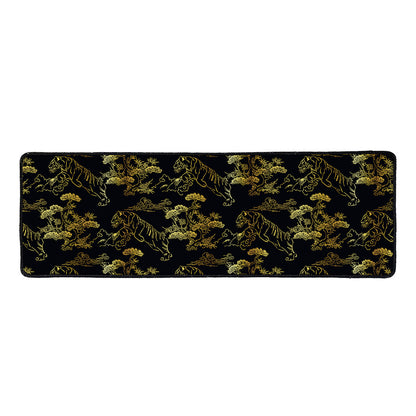 Black And Gold Japanese Tiger Print Long Kitchen Mat