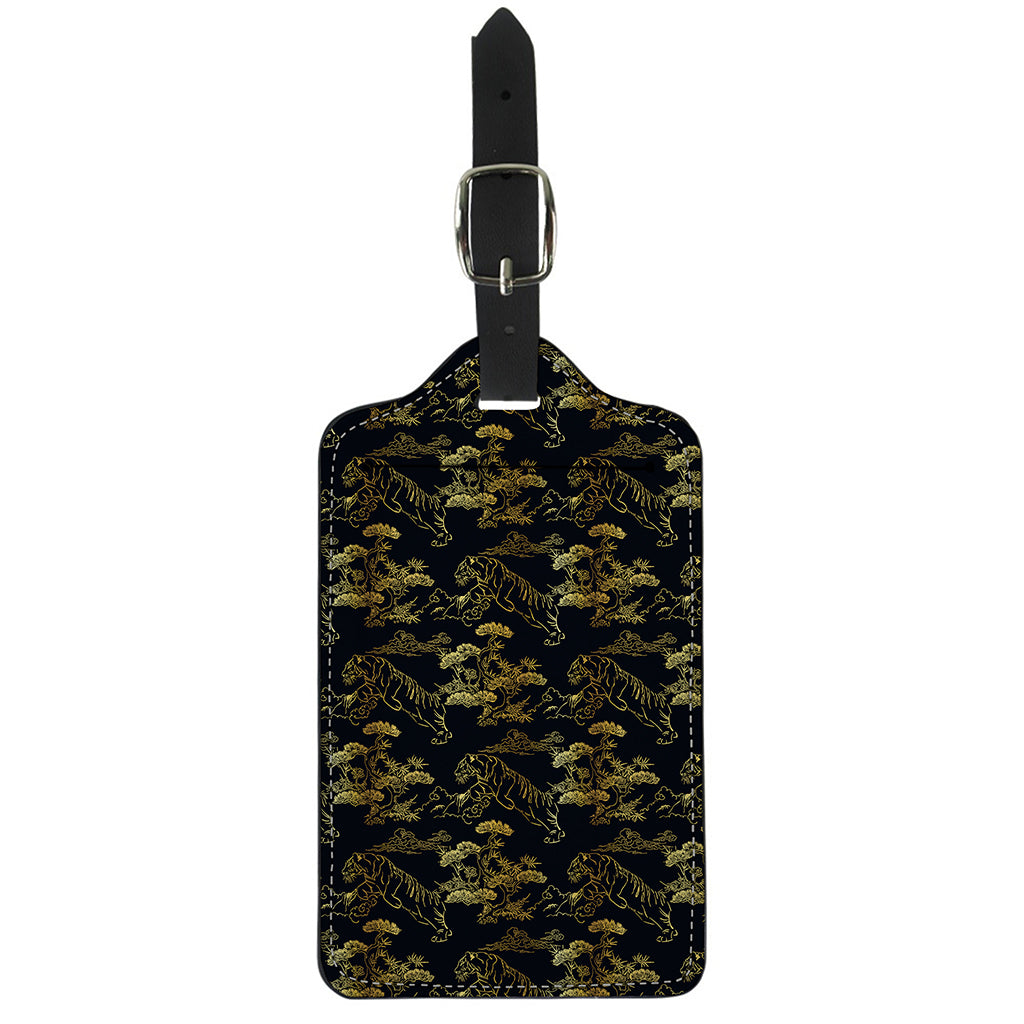 Black And Gold Japanese Tiger Print Luggage Tag