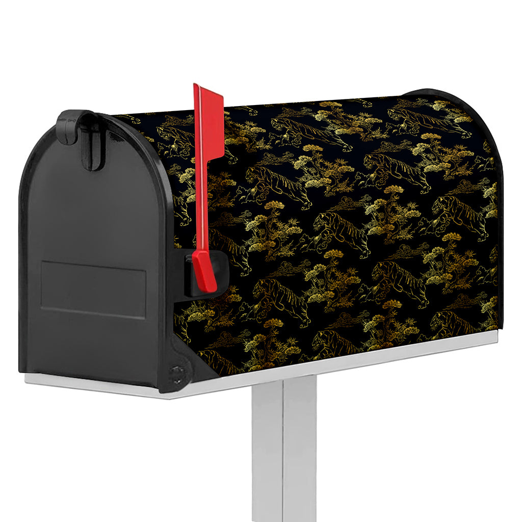 Black And Gold Japanese Tiger Print Mailbox Cover